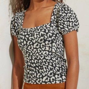 ✨Free People Black Leopard Square Neck Top